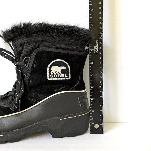 Sorel Tivoli III Waterproof Suede Textile Faux Fur Cuff Black Boot Size 10 - Picture 12 of 16